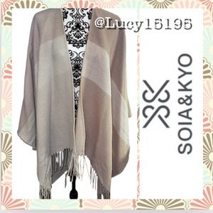 Soia & Kyo Woven Fringe Colorblock Scarfigan Wrap/Cape